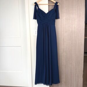 Monique Lhuillier Bridesmaids Navy Chiffon Maxi Dress Chiffon Size 10